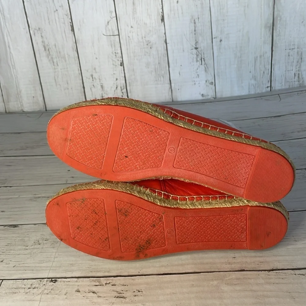 Tory Burch Coral Leather Embroidered Daley Espadrille Flats